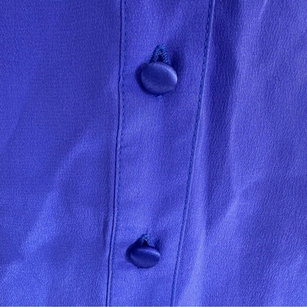 Jenny Han Royal Blue 100% Silk Roll Tab Sleeve Tunic Blouse Small Natural Fiber - Picture 3 of 10